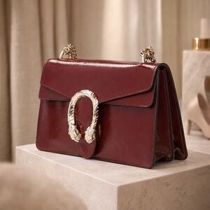 Gucci Shiny Burgundy Leather Shoulder Bag